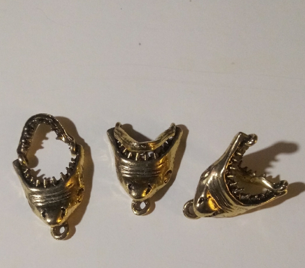 Antique Gold Pewter Shark Jaw Pendant
